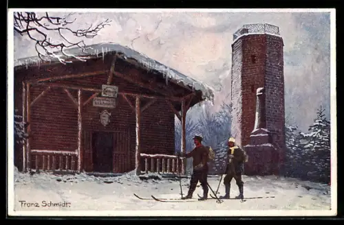 Künstler-AK Maikammer, Unterkunftshaus Kalmit im Winter