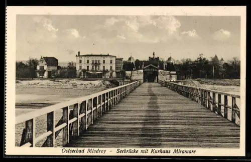 AK Misdroy, Seebrücke mit Kurhaus Miramare