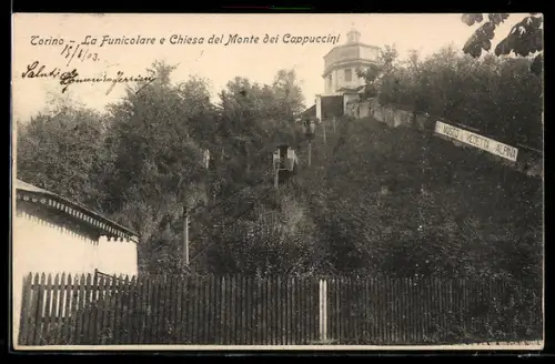 AK Torino, La Funicolare e Chiesa del Monte dei Cappucini, Bergbahn