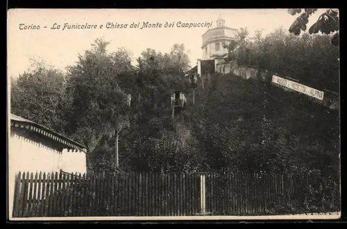 AK Torino, La Funicolare e Chiesa del Monte dei Cappucini, Bergbahn