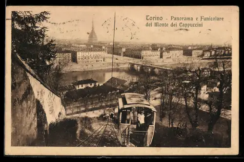 AK Torino, Panorama e Funicolare del Monte dei Cappucini, Bergbahn