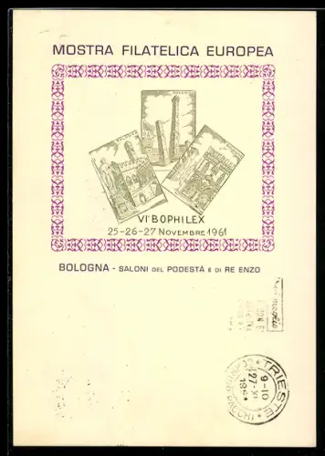 AK Bologna, Mostra Filatelica Europea, Saloni del Podesta e di Re Enzo, 1961
