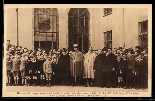 AK Torino, Inaugurazione della lapide ai caduti con il Principe di Piemonte e il Duca di Genova e Pistoia 1926