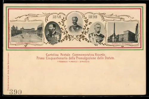 AK Torino, Palazzo Reale, 50° anniversario della promulgazione dello Statuto 1898