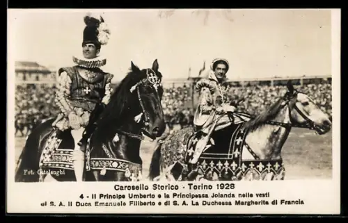 AK Torino, Carosello Storico 1928, il Principe Umberto e la Principessa Jolanda