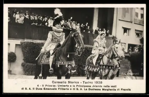 AK Torino, Carosello Storico 1928, il Principe Umberto e la Principessa Jolanda