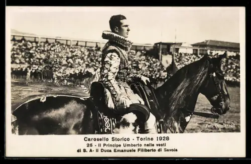 AK Torino, Carosello Storico 1928, Principe Umberto nelle vesti di il Duca Emanuele Filiberto di Savoia
