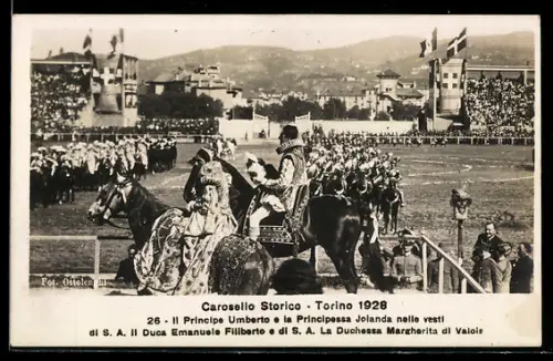 AK Torino, Carosello Storico 1928, Principe Umberto e la Principessa Jolanda in costume storico