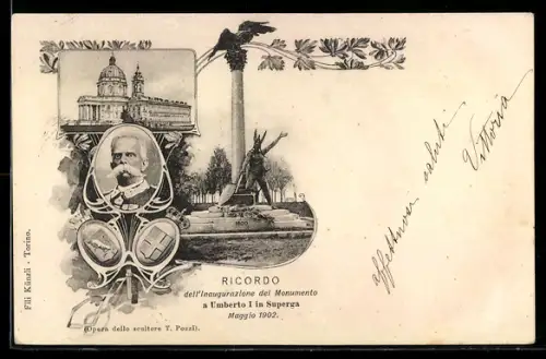 AK Torino, Ricordo dell`inaugurazione del Monumento a Umberto I in Superga 1902