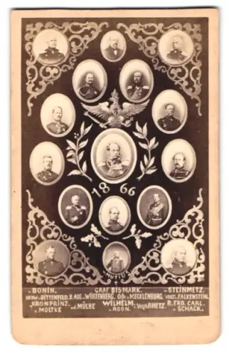Fotografie C. A., Berlin, Porträts v. Mutius, v. Bonin, v. Moltke, v. Steinmetz, Graf Bismarck, Wilhelm v. Roon, 1866