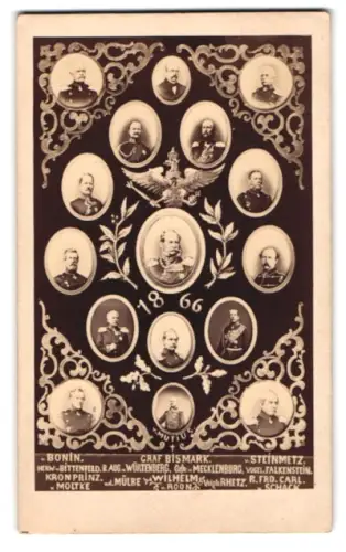 Fotografie F. A. G. Gallrein, Berlin, Blumenstr 4 u. 5, Porträts v. Moltke, Graf Bismarck, Wilhelm v. Roon, 1866