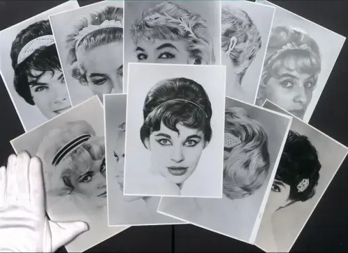 10 Fotografien Damen-Haarschmuck, Haarreifen mit Empire-Schleife, Samtreifen mit Schmetterling, Haarspangen und Diademe