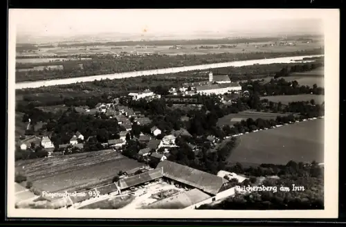 AK Reichersberg am Inn, Ortsansicht, Fliegeraufnahme mit Stift und Inn