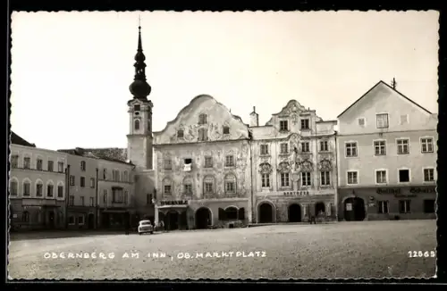 AK Obernberg am Inn, Marktplatz mit Kirche