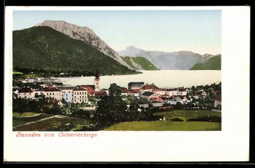AK Gmunden, Ortsansicht vom Calvarienberge