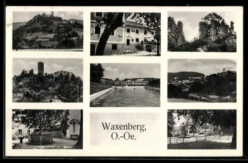 AK Waxenberg /O.-Oe., Ortsansicht mit Burgruine, Ortspartien