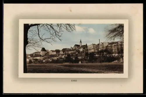 AK Enns, Stadtpanorama mit Kirche