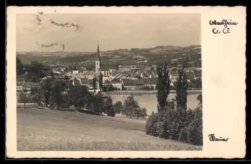 AK Ottensheim /Ob. Öst., Panorama mit Ort und Donau