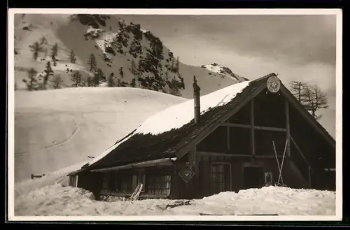 AK Bad Ischl, Katrinalm, Almhütte im Schnee