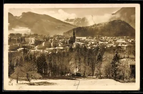 AK Bad Ischl, Ort im Winter mit Dachstein-Panorama