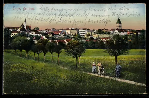AK Enns /Ob. Öst., Panorama mit Stadtpanorama