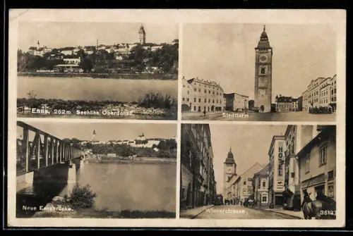 AK Enns, Stadtturm, Wienerstrasse, Neue Ennbrücke