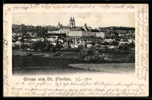 AK St. Florian, Stiftsanlage mit Kirche und Ortspanorama