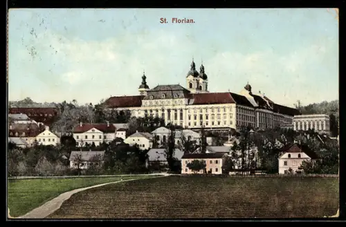 AK St. Florian, Stiftsanlage mit Klosterkirche und Türmen