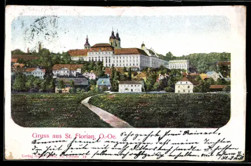 AK St. Florian /O.-Oe., Stiftsanlage mit Ortspanorama