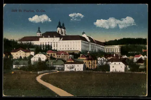AK St. Florian /O. Ö., Stift mit Ortspartie
