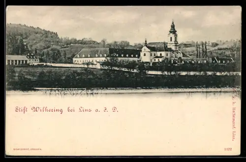 AK Wilhering bei Linz a. D., Gesamtansicht mit Donau