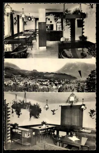 AK Steeg /Hallstättersee, Gasthaus Bergheimat, Inh. Erich u. Irmg. Kain, Panorama mit Ort