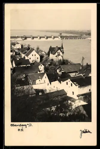 AK Obernberg a. I., Ort mit Staustufe und Kirche
