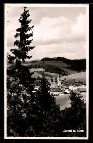AK Zwettl a. Rodl, Panorama mit Dorf und Kirche