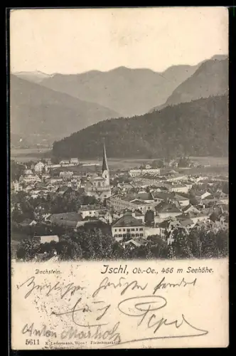 AK Ischl /Ob. Öst., Panorama mit Kirche und Dachstein