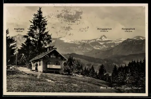 AK Bregenz, Alpengasthaus Pfänderspitze, Blick auf Mittagspitze und Hangspitze