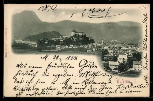 AK Kufstein, Panorama mit Festung und Ort