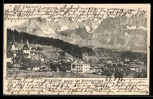 AK Kitzbühel, Panorama gegen das Kaisergebirge