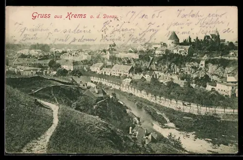 AK Krems a. d. Donau, Panorama mit Donau und Stadtansicht