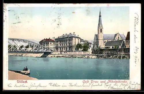 AK Villach, Café Draun und Nikolaikirche