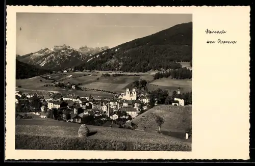 AK Steinach am Brenner, Panorama mit Kirche gegen das Gschnitztal
