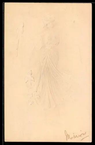 Präge-AK Dame mit Papagei im Jugendstil
