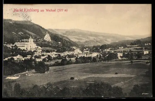 AK Markt Kirchberg am Wechsel, Teilansicht mit Kirchen