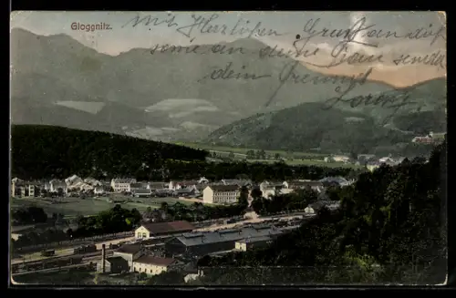 AK Gloggnitz, Teilansicht mit Bahnhof