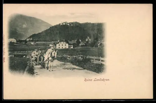 AK Villach, Ruine Landskron mit Pferdewagen