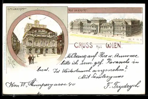 Lithographie Wien, Alte und neue Universität