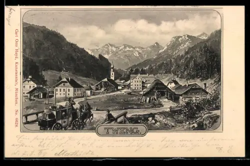 AK Tweng, Ortsansicht mit Kirche aus der Vogelschau