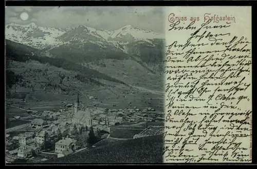 Mondschein-AK Hofgastein, Teilansicht mit Kirche