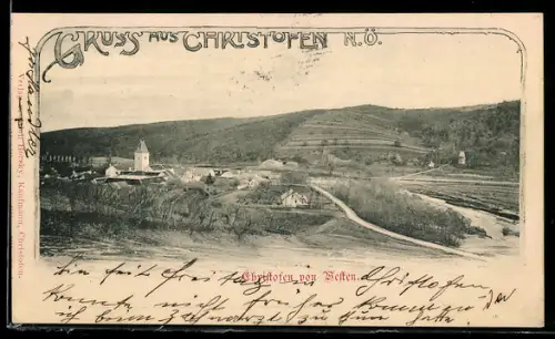 AK Christofen /N.Ö., Blick von Westen mit Kirche und Häusern