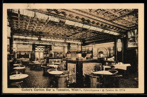 AK Wien, Colini`s Carlton Bar und Teesalon, Innenansicht, Führichgasse 1